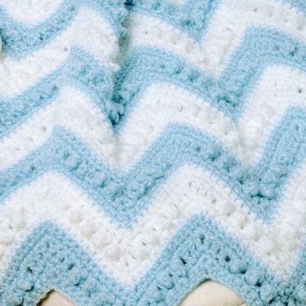 Baby Afghan PDF Crochet Pattern, Unisex Multicolor Ripple Blanket, Sports Yarn, Zig-Zag Textured Bobble, 32"x43", Instant Digital Download