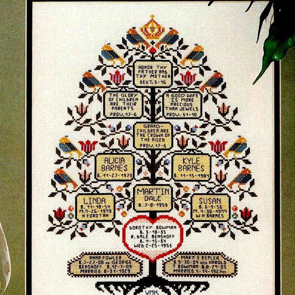 Family Tree Cross Stitch Pattern: Personalized Genealogy (Digital PDF Download)