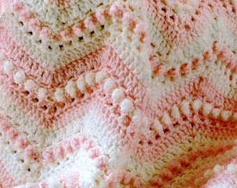 Baby Afghan PDF Crochet Pattern, Unisex Zig-Zag Ripple Blanket, Lightweight Throw, Multicolor Sports Weight Yarn, 32"x47", Digital Download