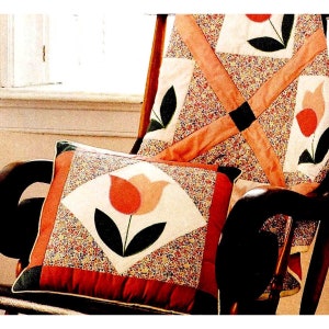 Floral Tulip Applique Quilt & Pillow PDF Pattern: Patchwork Blanket, Wall Hanging (Digital Download)