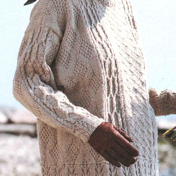 Vtg Women Sweater PDF Knitting Pattern, Guernsey Turtleneck Pullover Top, Comfy Loose Fit, Multiple Textures, Size S-L, Digital Download