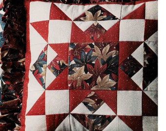 Quilted Star Patchwork Pillow Pattern: 14" Square with Optional Ruffle (Digital PDF Download)