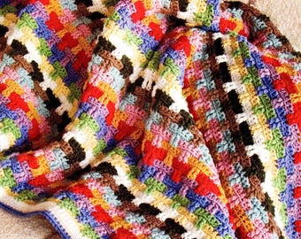Vintage Crochet Scrap Blanket Pattern: Vintage Striped Afghan (PDF Digital Download, 51x62 in)