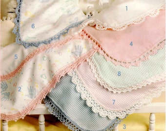 Baby Blanket Crochet Edging PDF Pattern Booklet 8 Designs Add Filet Lace to Flannel Seersucker DIY Receiving Swaddle Digital Download