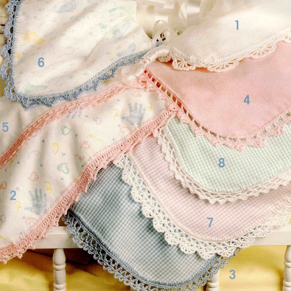 Baby Blanket Crochet Edging PDF Pattern Booklet, 8 Designs, Add Filet Lace to Flannel/Seersucker, DIY Receiving Blanket, Digital Download