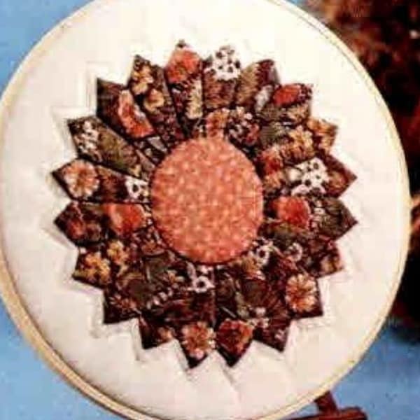 2 Vintage Quilt Hoop PDF Patterns, Pieced Dresden Plate & Sunflower 14" or 10" Hoops, Wall Art, Uses Scrap Fabric, Instant Digital Download