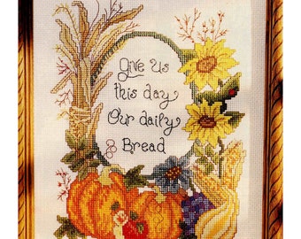Thanksgiving Cross Stitch Pattern: Floral Autumn Harvest Prayer (Digital PDF Download)