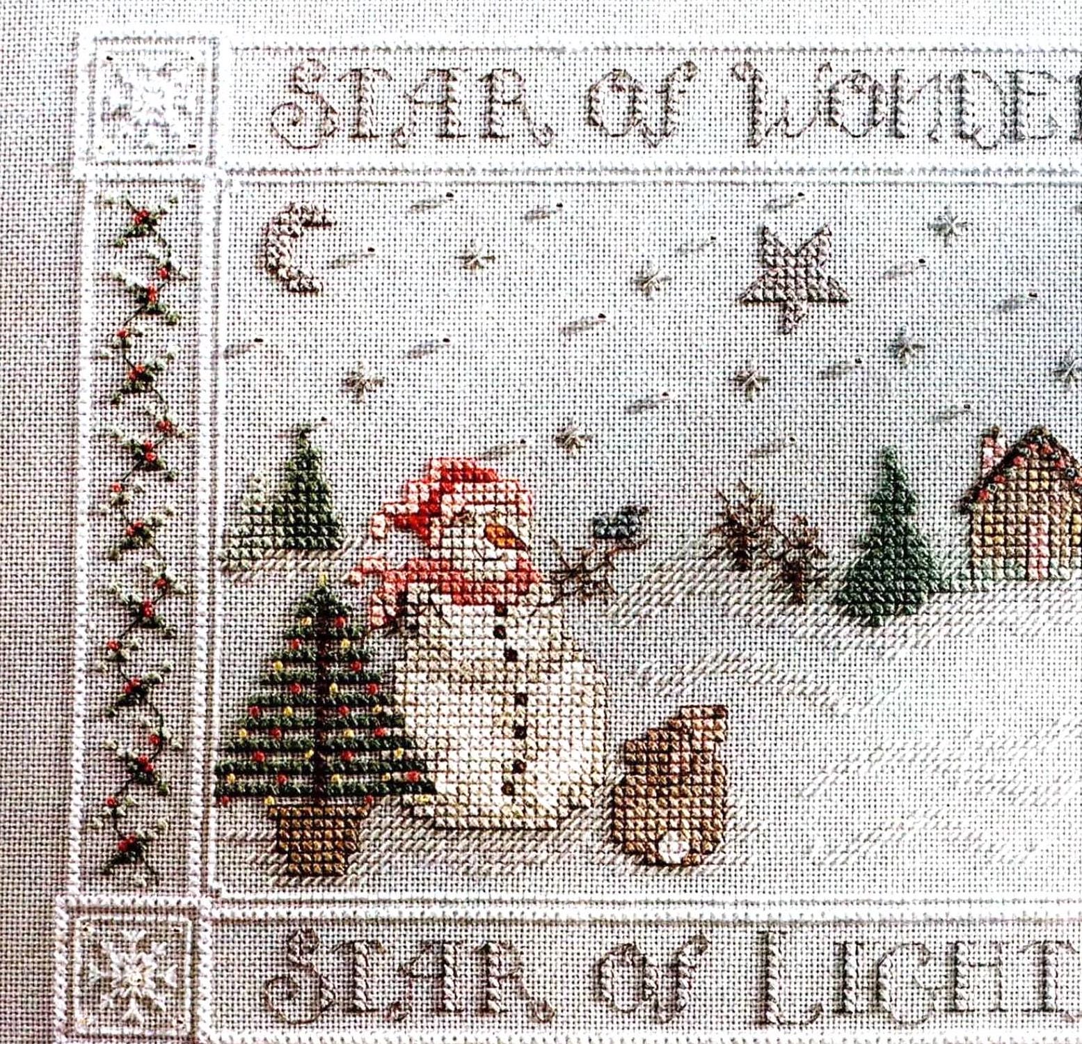 Fiche PDF broderie point de croix Biscornu Bonhomme de neige