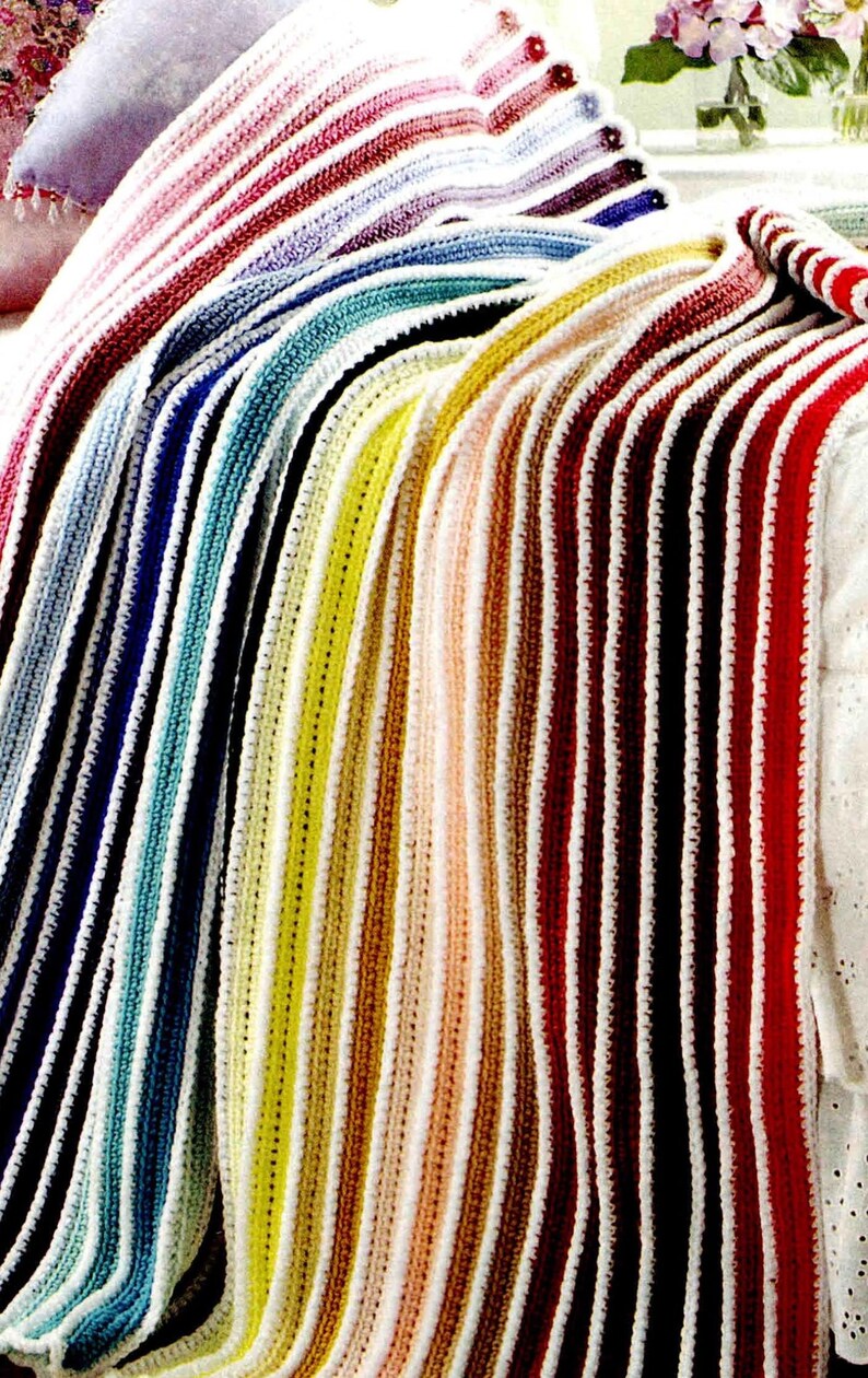 Easy Crochet Blanket PDF Pattern, Fun Multicolor Unisex Strip Lap