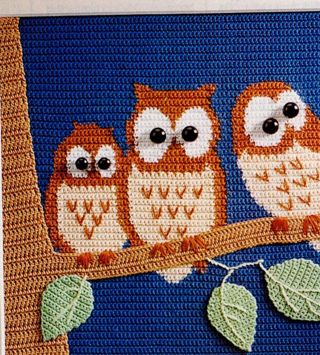 Crochet Owl Wall Picture Pattern: Three Birds on Branch (digital PDF ...