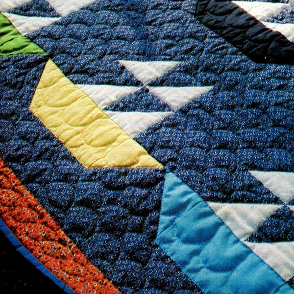 Vintage Beginner Sailboat Quilt PDF Pattern, 12" Blocks, Quilt As You Go, Hand or Machine Quilt, Portable, 41" x 44.5", Digital Download