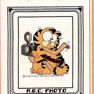 Vtg Garfield on the Job Cross Stitch PDF Pattern, America's Favorite Cat as a Photographer, DMC/Bates Floss, Fun Tribute, Digital Download