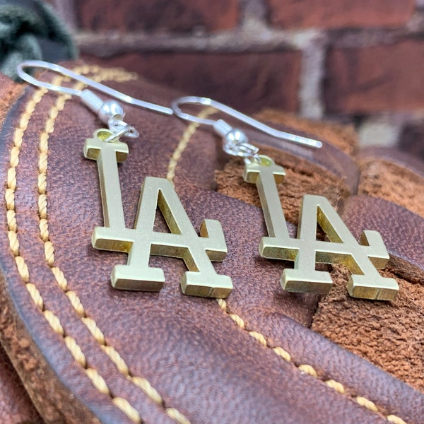 Los Angeles Dodgers Brass Earrings, Gold Color, Silver Ear Wire,Brass Earrings, Brass Jewelry, Unique Earrings, Christmas Gifts, LA Dodger,