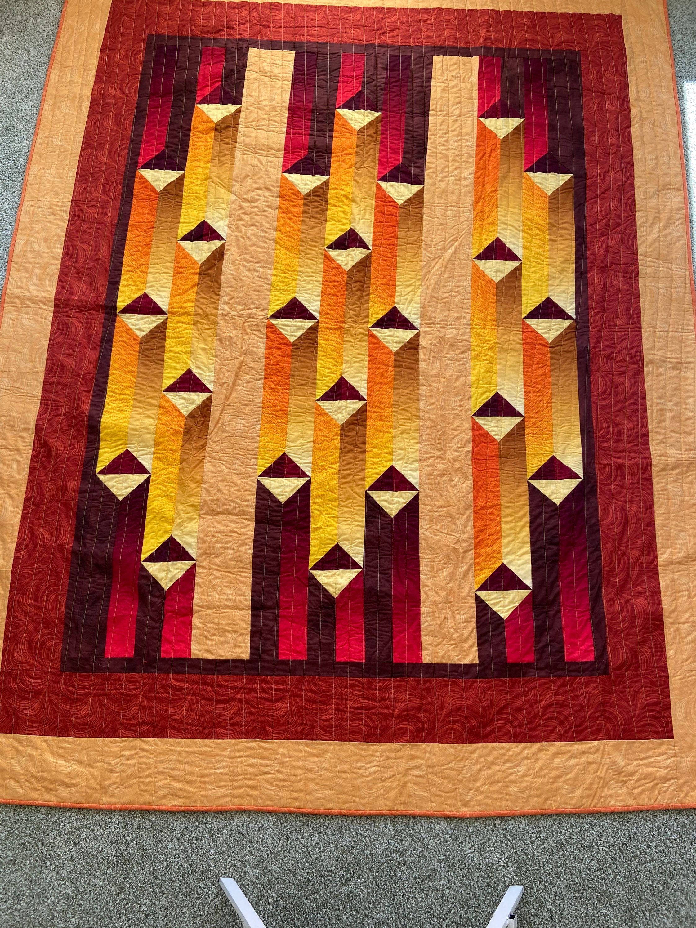 Orange red and yellow homemade quilt. Measures 78 x 100 Etsy