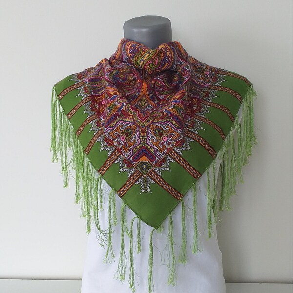 Head scarf, Russian shawl, Pashmina, Wrap, Gift for mom, Hijab, Colorful stole, Oriental fashion, Boho shawl Schal, Gift 37"x37" code: RU15