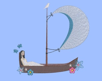 Blombåt drömmande maskinbroderidesign