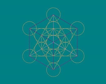 Metatrons kub, helig geometri, maskinbroderidesign i 3 färger
