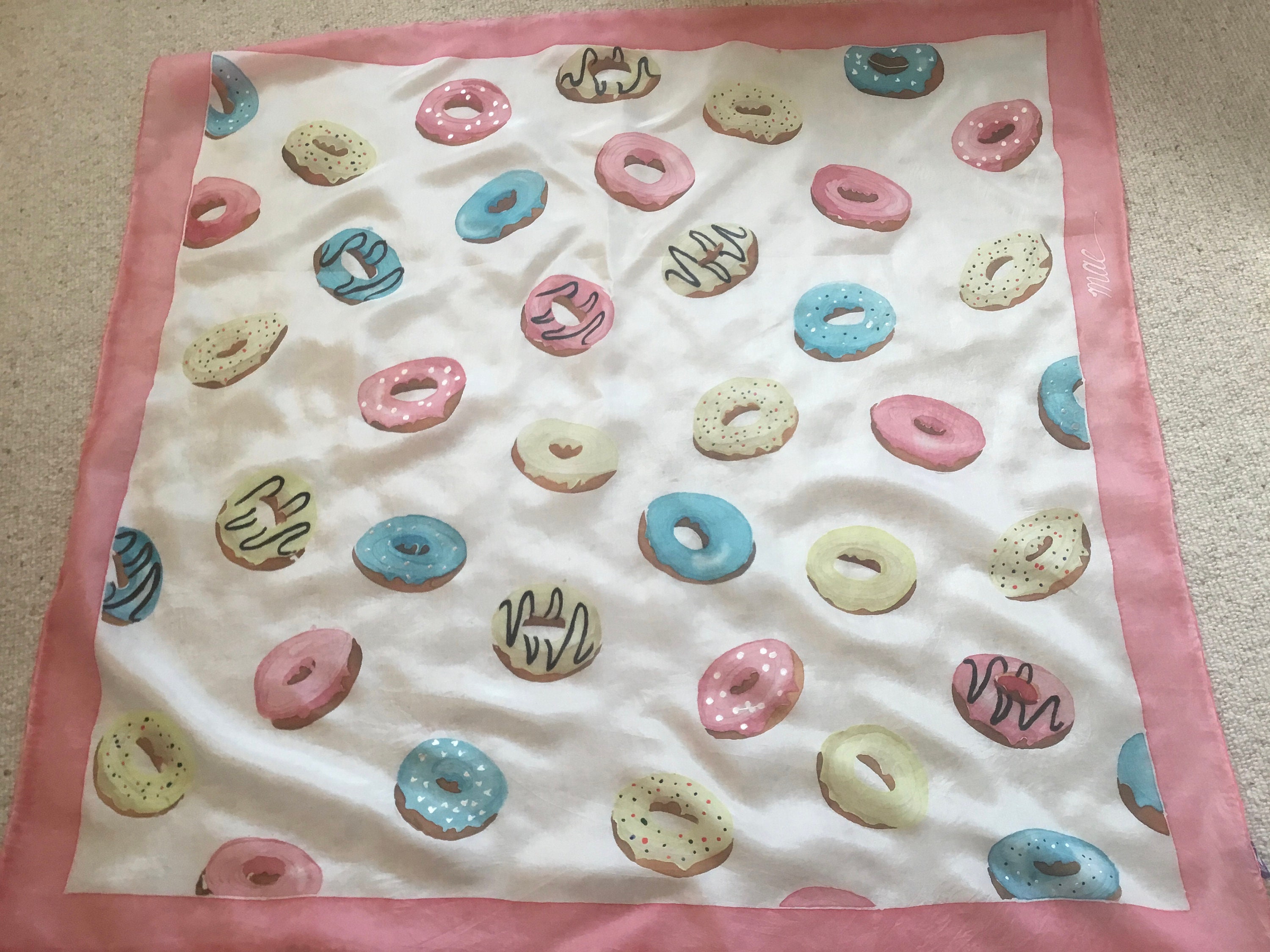 Sweet Donuts on Silk Silk scarf handpainted unique Etsy