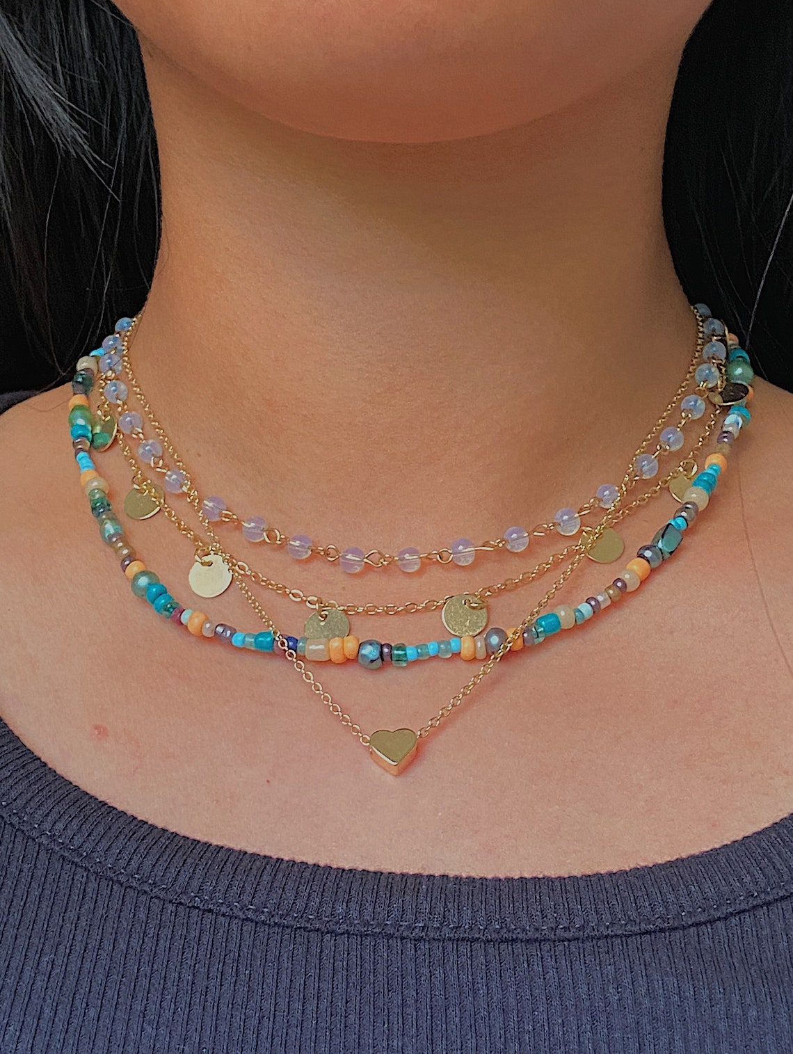 Beaded Hippie Necklace Choker Dainty Y2k 90s Layering Etsy