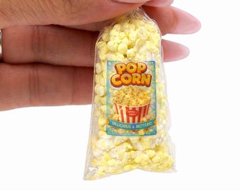 Mini Popcorn Bag | Dollhouse Food | Mini Movie Snack | 1:12 Scale Miniature | Tiny Popcorn Prop | Mini Brands Display Accessory