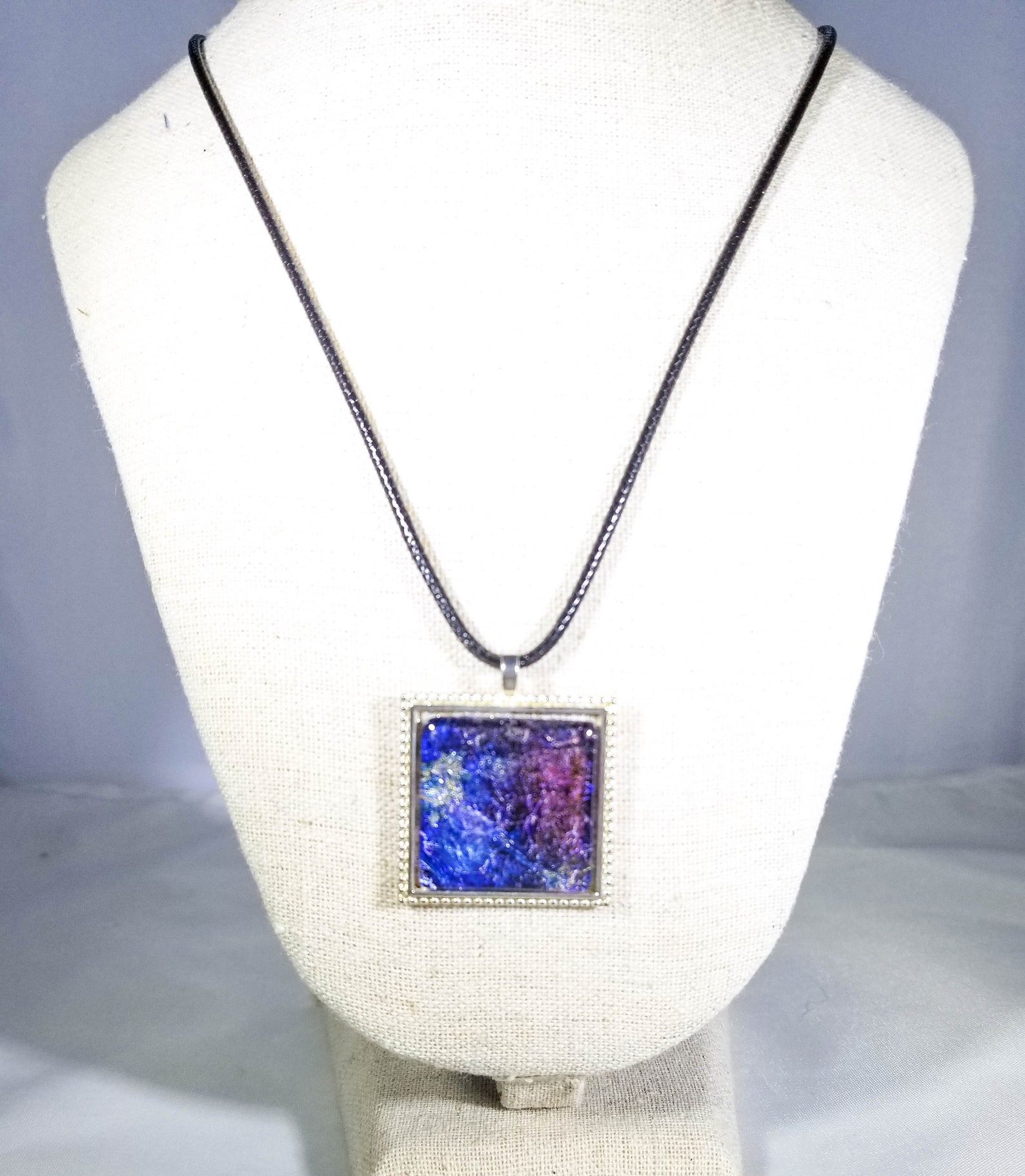 Metallic Blue Square Pendant Necklace Jewelry Casual Etsy