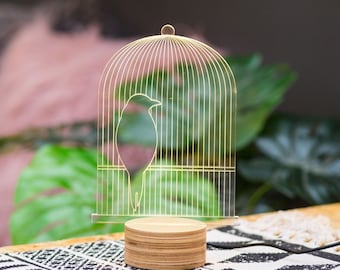 Nightstand Lamp, Birdcage LED Lamp, Bird Table Lamp for Bedroom, Creative Lighting, Interior Designer, Nature Decor, Night Light