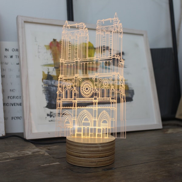 Notre Dame Paris Lamp, Art Travel Decor, Paris Home Decor, LED Table Lamp, France Ornament, Night Light, Paris Landscape, Side Table Lamp