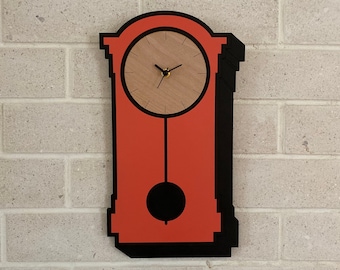 Red Wood Wall Clock, Artisan Home Gifts, Modern Wall Clock, Clock for Wall, Pendulum Clock, Grandfather Clock, Living Room Decor, Rustic