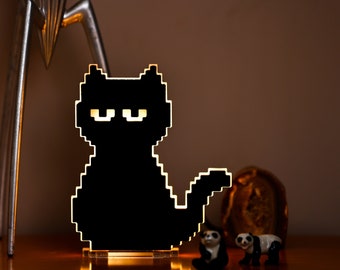 Schwarze Katzenlampe, Dekorative Tischlampe, Pixel Schreibtischlampe, Kleine Tischlampe, Katzenliebhaber Geschenk, LED Lampe, Kinderzimmer Dekor, Nachtlichtlampe