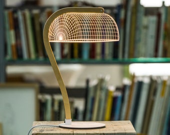 De originele BANKi optische illusie tafellamp, bankierslamp, moderne tafellamp, bureaulamp, kantoorlamp, hout en metaal, stijlvolle lamp