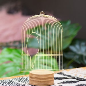Nightstand Lamp, Birdcage LED Lamp, Bird Table Lamp for Bedroom, Creative Lighting, Interior Designer, Nature Decor, Night Light