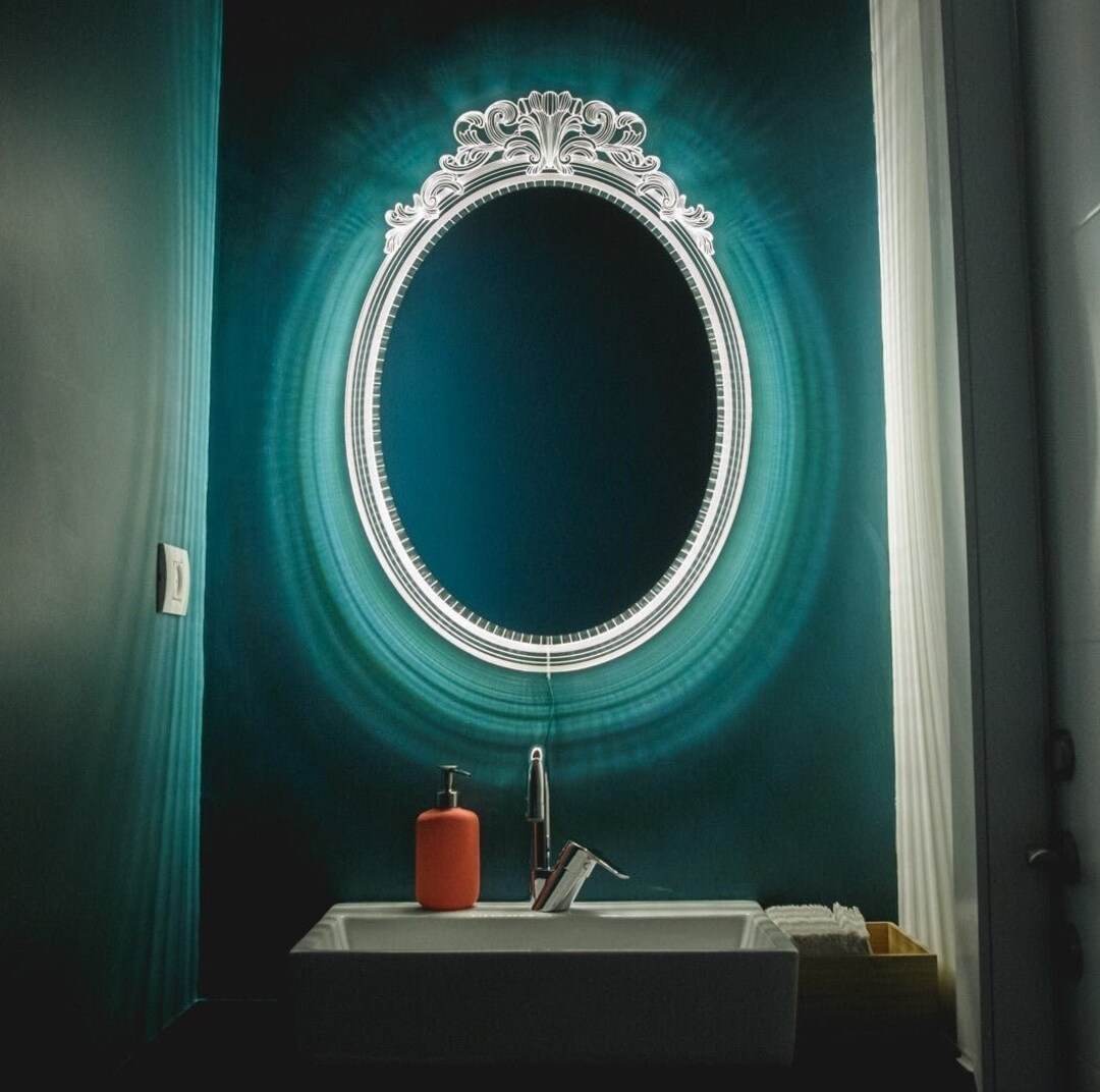 Decorative Wall Mirror, Oval Mirror LED, Warm Light, Bathroom Mirror, Large Wall Mirror, Bedroom