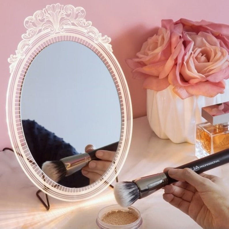 Vanity Mirror, LED Illuminated Desk Mirror, Table Mirror, Makeup Mirror, Wall Mirror, Small Mirror, Dressing Table Mirror, Mirror with Stand image 1