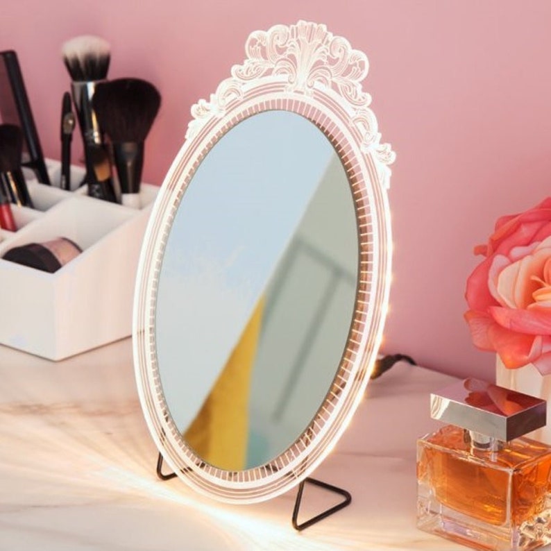 Vanity Mirror, LED Illuminated Desk Mirror, Table Mirror, Makeup Mirror, Wall Mirror, Small Mirror, Dressing Table Mirror, Mirror with Stand image 3