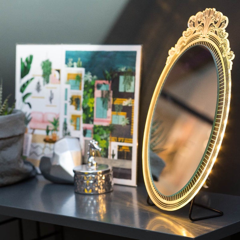 Vanity Mirror, LED Illuminated Desk Mirror, Table Mirror, Makeup Mirror, Wall Mirror, Small Mirror, Dressing Table Mirror, Mirror with Stand image 6