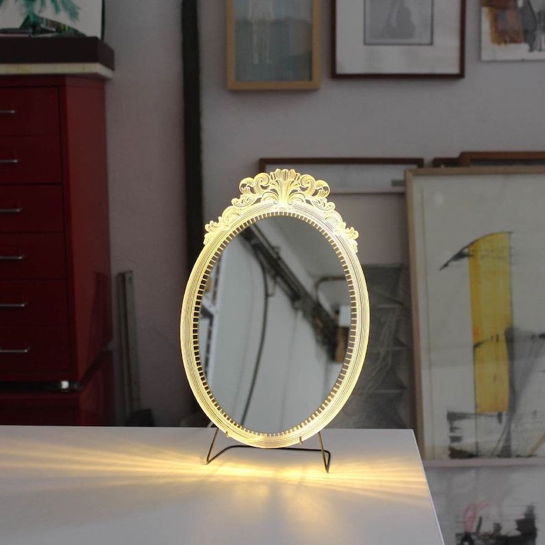Vanity Mirror, LED Illuminated Desk Mirror, Table Mirror, Makeup Mirror, Wall Mirror, Small Mirror, Dressing Table Mirror, Mirror with Stand image 2