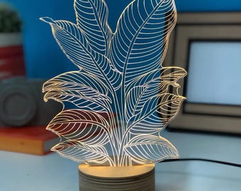 ヘリコニア植物ランプ、テーブルランプ、モダンなテーブルランプ、デスクランプ、オフィスランプ、木と金属、スタイリッシュなランプ、木製ランプ、雰囲気のある照明
