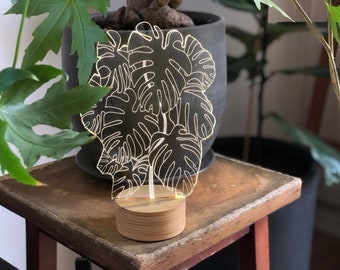 Monstera - Table Lamp | Wood Table Lamp | Bedside Lamp | Wooden Bedside Lamp | Night Light | Decorative Lamp | Table Light | Wood Lamp