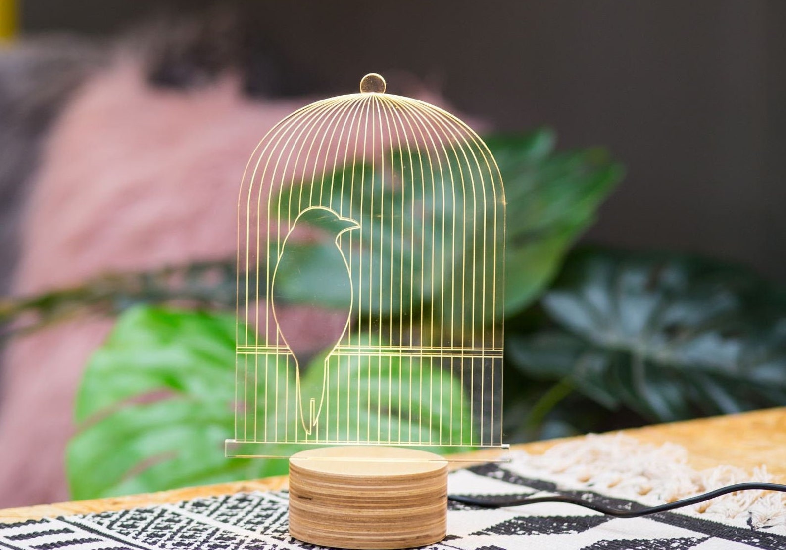 BIRD CAGE Optical Illusion 2D to 3D Table Lamp Etsy