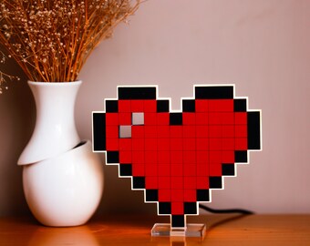 Heart Pixel Lamp, Decorative Table Lamp, Heart Desk Lamp, Small Table Lamp, Heart Shape Lamp, LED Lamp, Kids Room Decor, Night Light Lamp