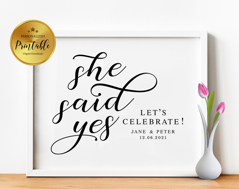 She Said Yes Sign She Said Yes Printable Engagement Sign | Etsy