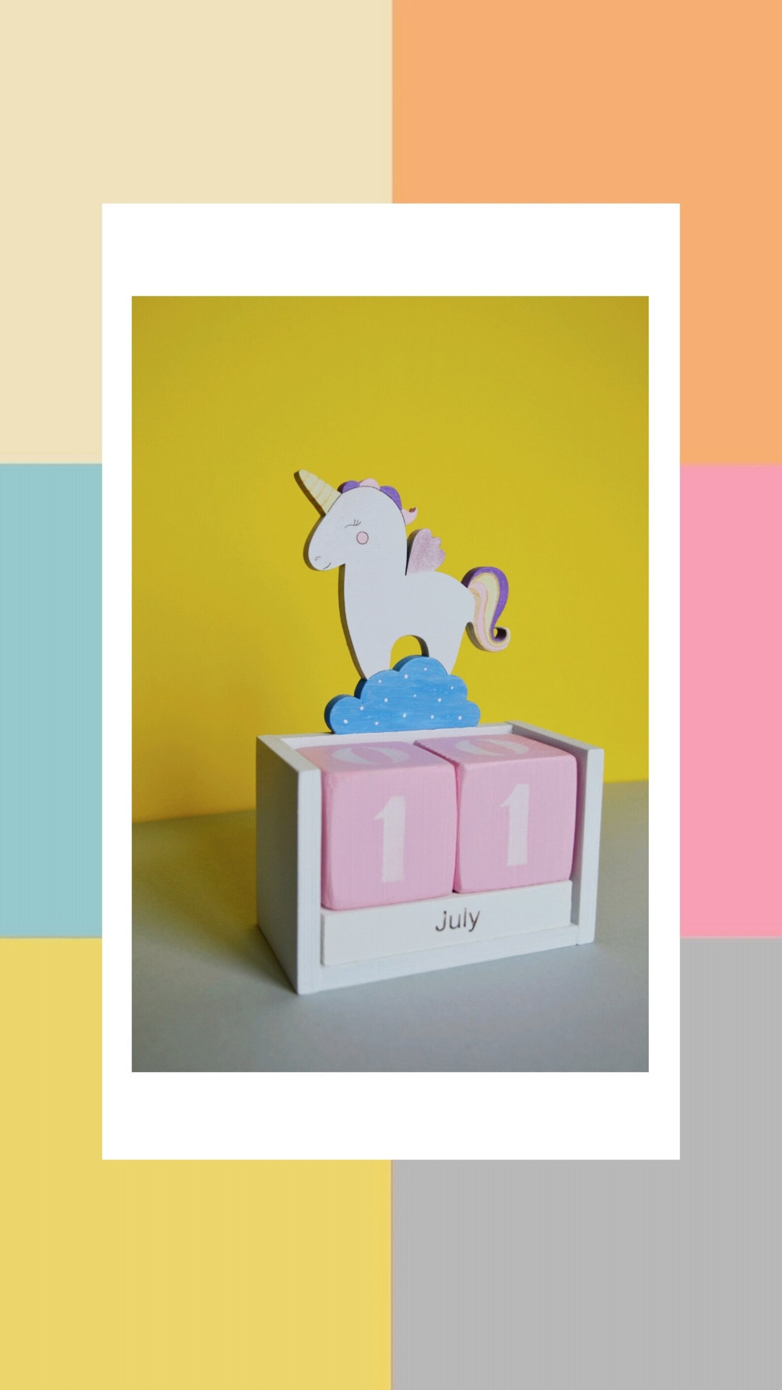 Unicorn Calendar Perpetual Wood Block Wings Cloud Unicorn Etsy