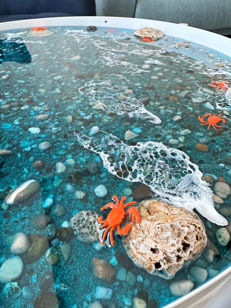Epoxy Resin Coffee Table Ocean Themed Round Side Table Handmade