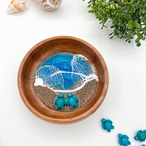Custom Text Ring Dish- Ocean Art Sea Turtle Ring Dish- Beach Themed Gift for Boyfriend Gifts Unique Handmade Gifts Anniversary Gifts