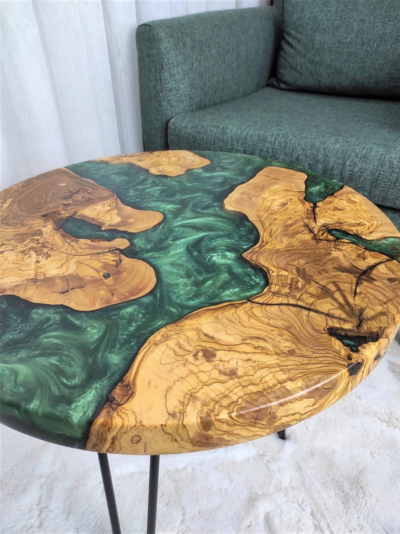 Epoxy Resin Table Top Round Epoxy Emerald Green Wood Table Etsy