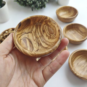 Small Olive Wood Dip Bowl Set - Mini Handmade Wooden Bowl Set for Crystals- Jewelry Dish- Gift for Her- Eco Friendly Gift