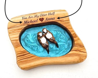Unique Handmade Otter Gifts-Birthday Gift for Wife- Otter Gifts for Husband- Wood and Resin Gift for Boyfriend- Best Couples Gifts Beach