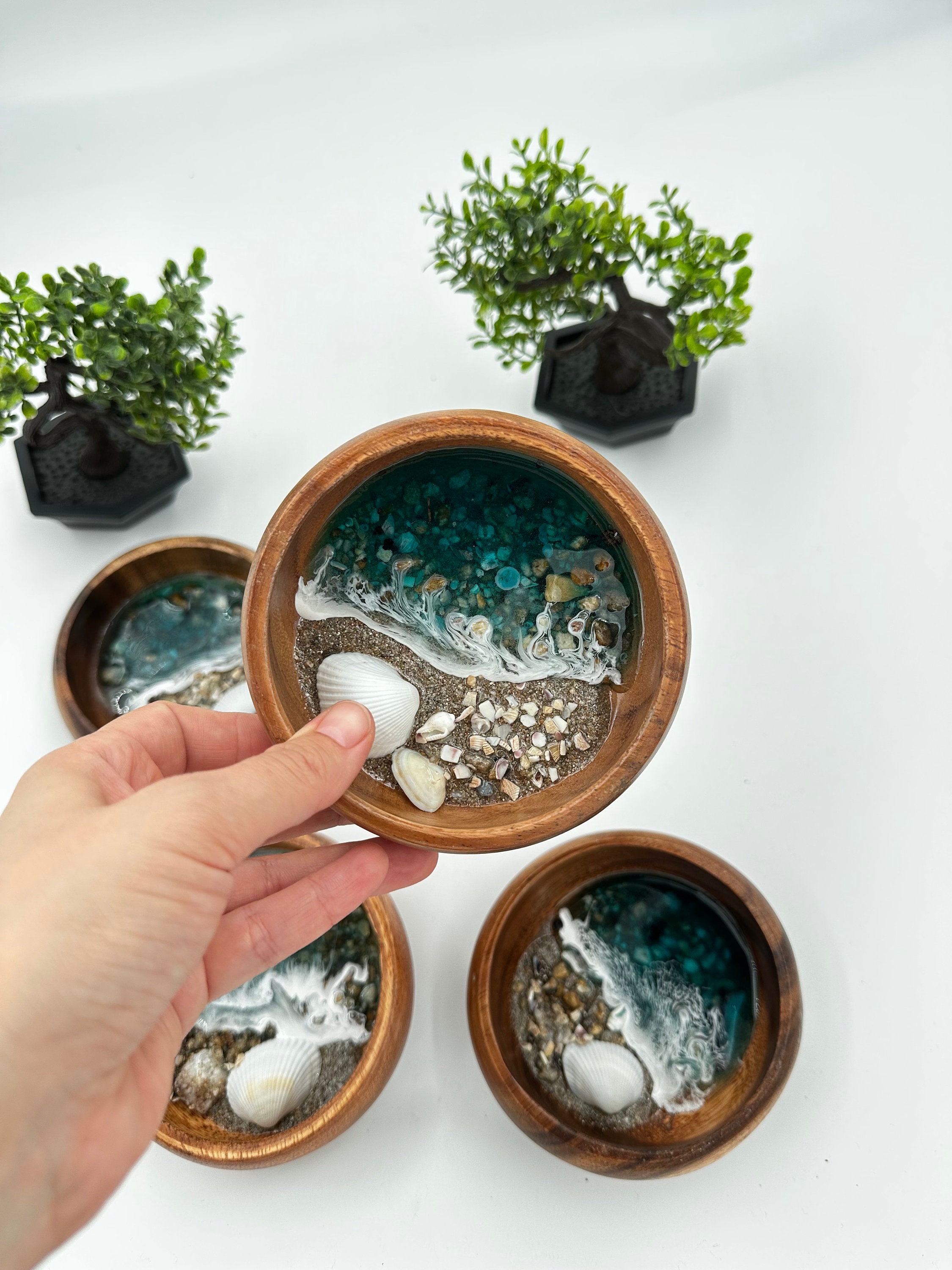 Ozean inspirierte personalisierte Ringschale aus Harz, Geschenk für Sie - Hochzeitsgeschenk - Jubiläumsgeschenk - Schmucktablett - Ringschale aus Holz - Lehrergeschenk