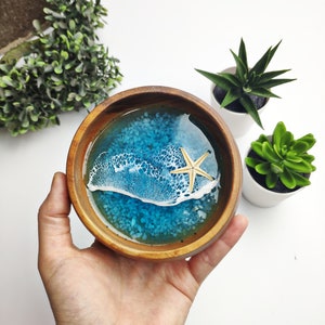 Acacia Wood Ocean Resin Bowl: Beach House Decor, Bestie Gift (4&quot;)