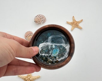 Birthhday Gifts Home Decor- Minimalist Handmade Jewelry Dish- Ring Dish- Resin Ocean Art Decor- Glass Art Anniversary Gift